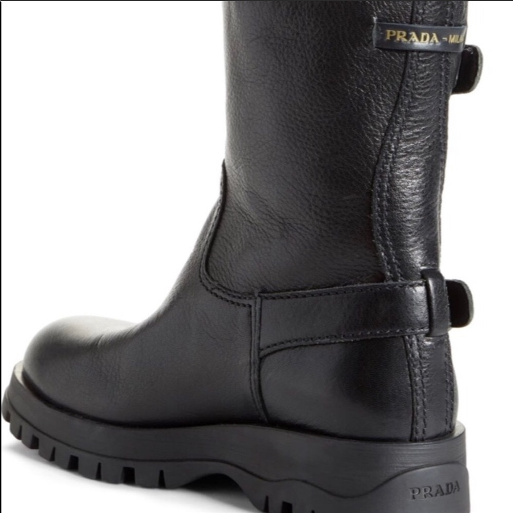 PRADA MILANO  BUCKLE LOGO MOTO BIKER BOOTS 38 7 - Picture 2 of 8